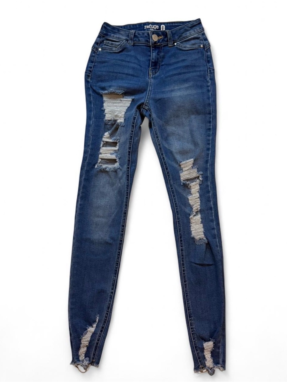 Refuge Medium Wash Blue Skinny Jeans With Distressed Details